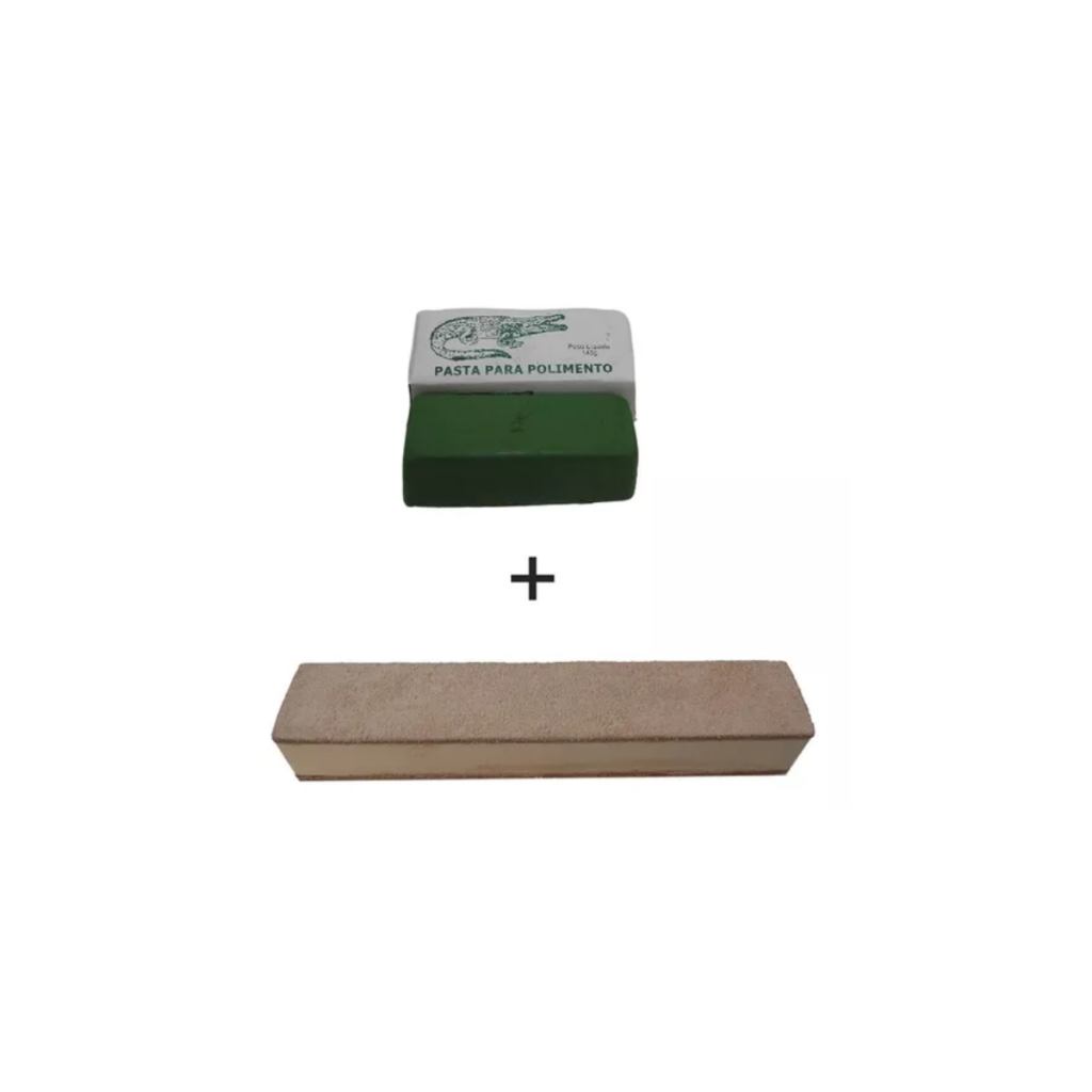 Strop De Couro 20 cm + Pasta Verde Cromo Jacare Afiar Facas
