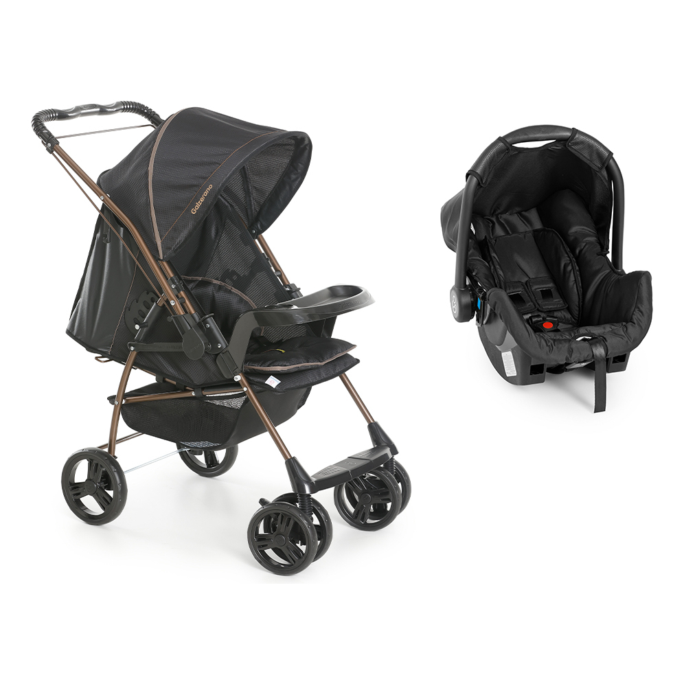 Kit Carrinho de Bebê + Bebe Conforto Galzerano Milano Preto Cobre Travel System Viagem Ofe...