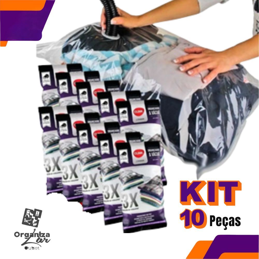 Kit 10 Sacos a Vácuo 70 x 110cm Clink Organizador para Roupas Mala Cobertor Organização Guarda Roupa