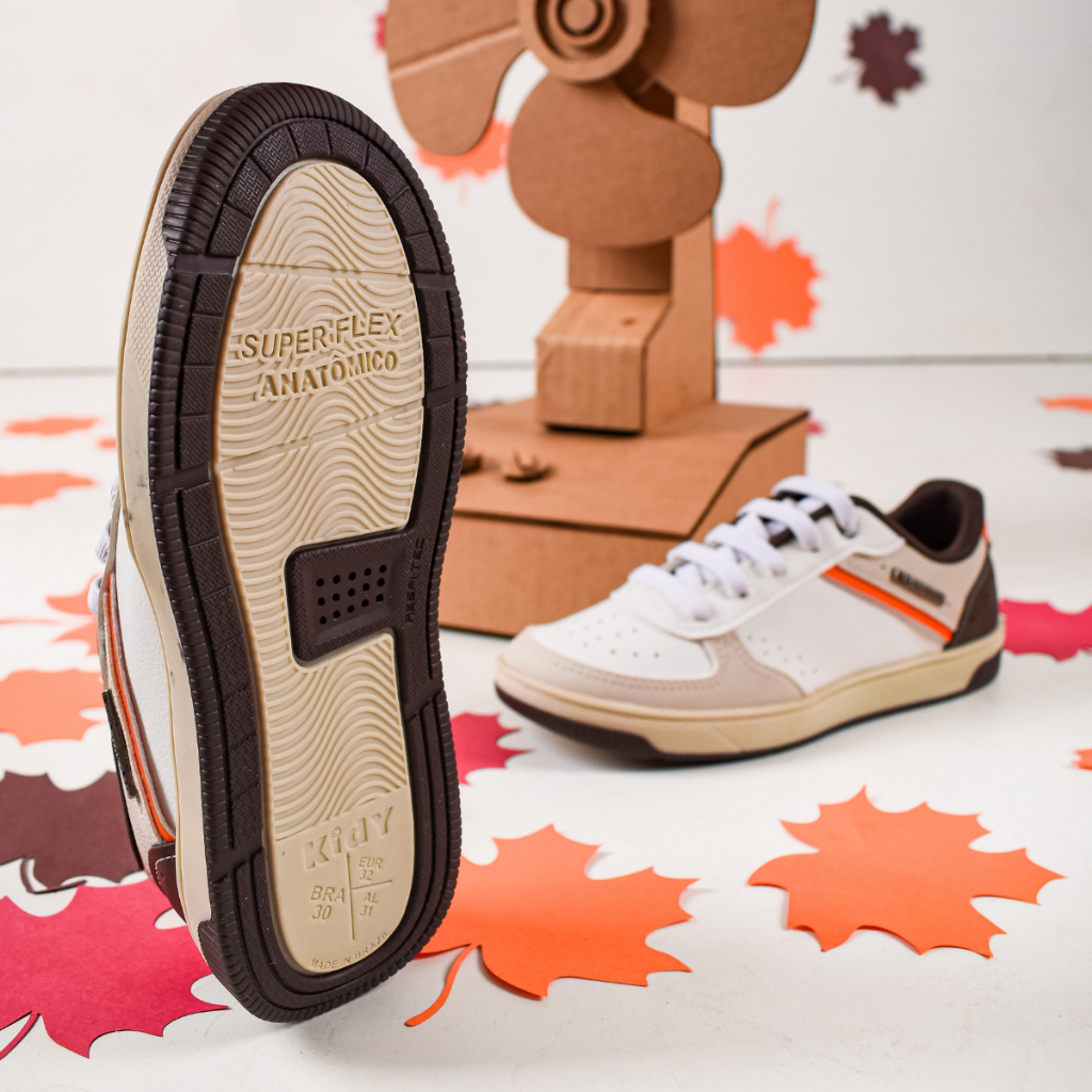 Tênis Casual Firenze Menino Kidy Branco Marrom em Oferta na Shopee