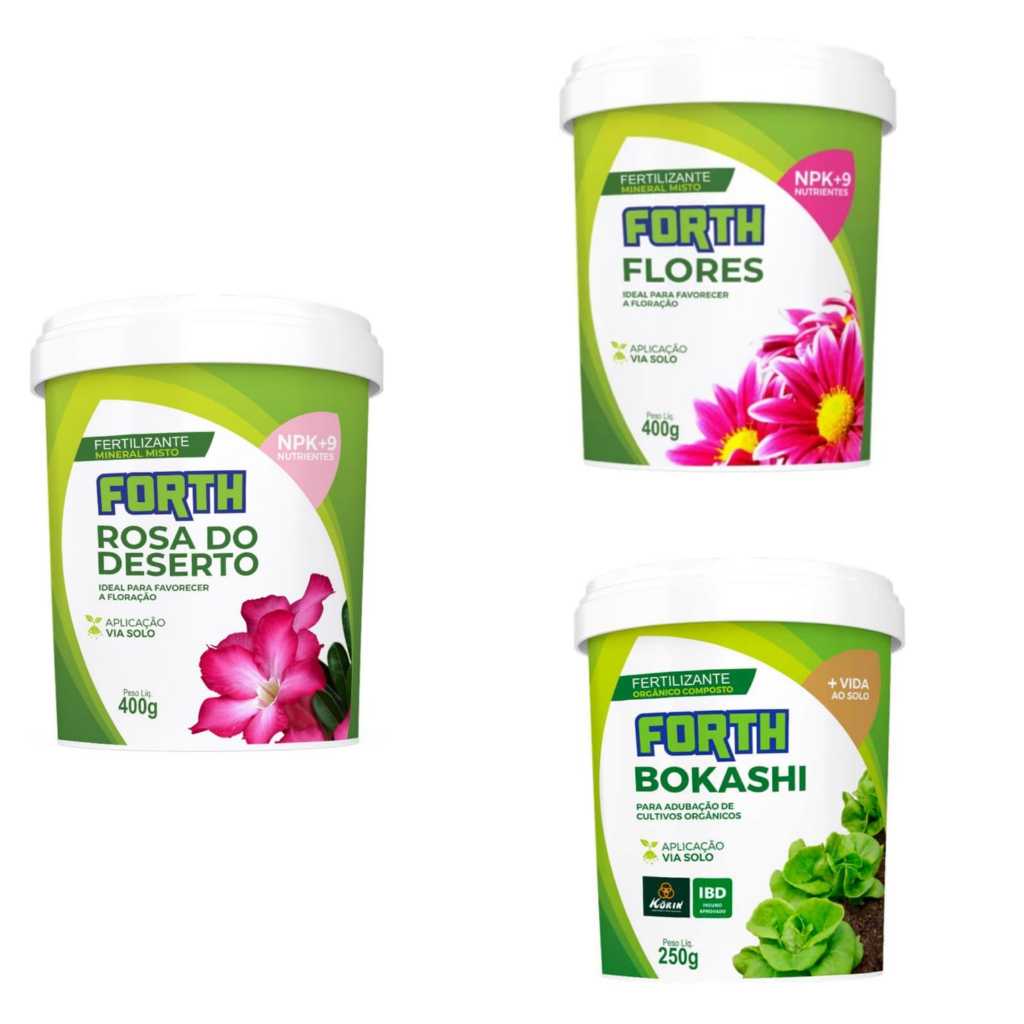 kit forth bokashi 250g + forth flores 400g + forth rosa do deserto 400g