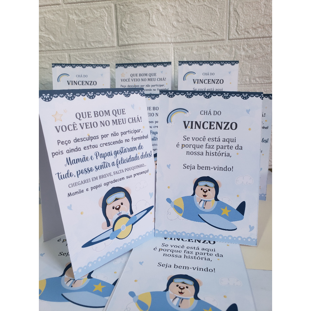 Kit centro de mesa agradecimento personalizado enfeite de mesa tema ursinho aviador chá de bebê