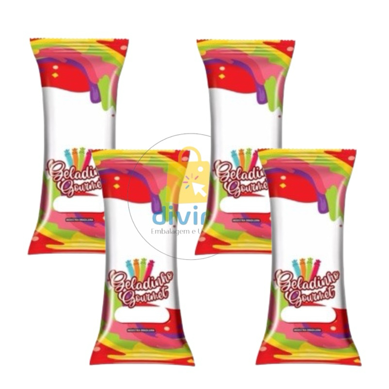4 Pctes (1.000 Embalagens) Higiênicas Bopp Geladinho Sacole Juju Dindim Chup Chup Gourmet Vermelho