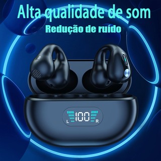 TWS Fones ouvido sem fio Bluetooth de condução óssea visor digital esportivo alta qualidade com redução ruído real
