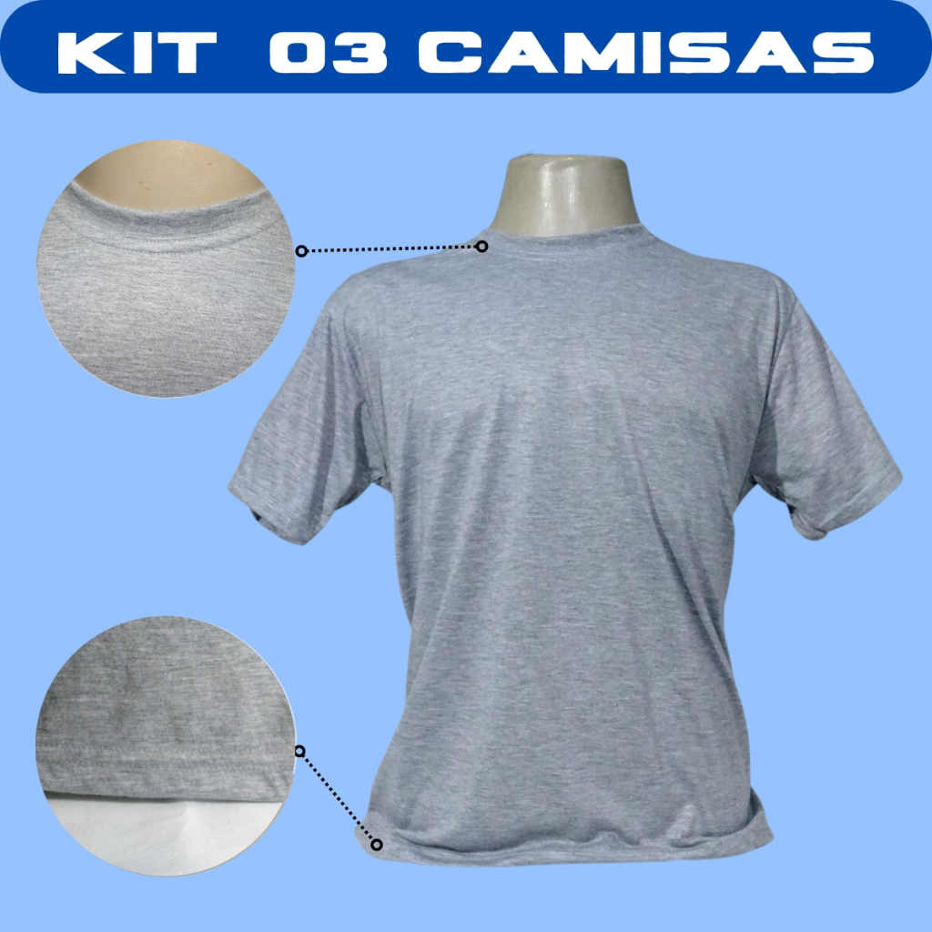 KIT 03 - Camisa Cinza Mescla Verzzolo 100% Poliéster para Sublimação Personalização em Oferta na Shopee