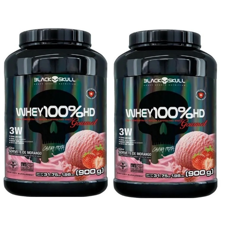 Kit 2x Whey 100%hd 900g Pote Blackskull Gourmet Zero Lactose