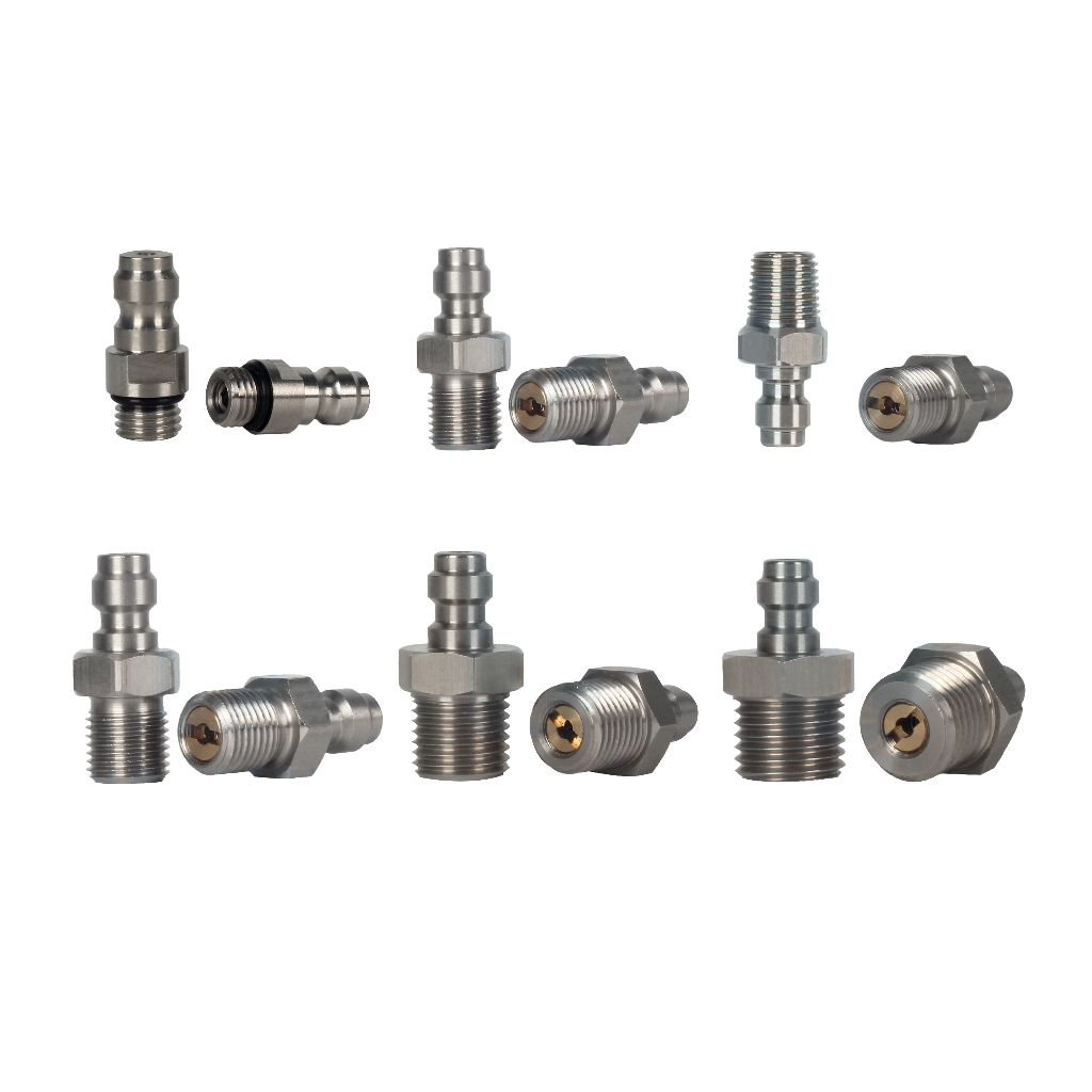 Conector Foster 8mm Macho Engate Rápido 350 Bar Com Válvula de um lado Rosca M8 M10 BSP NPT M12 M14