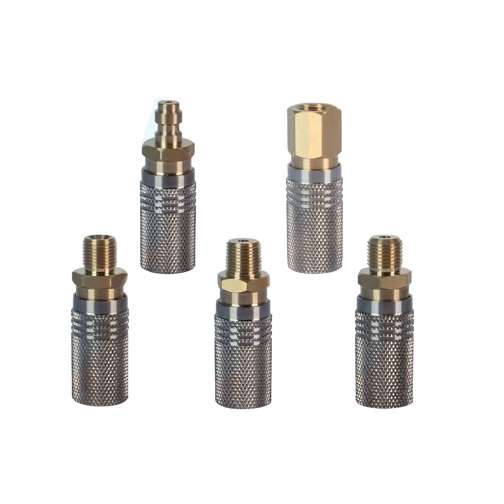 Conector Foster Fêmea 8mm Engate Rápido 350bar Estilo Longo Macho Rosca Externa/Interna M10 BSP NPT