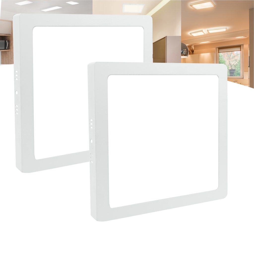 Kit 2 Painel Plafon Sobrepor Led 25w Quadrado Luz Forte