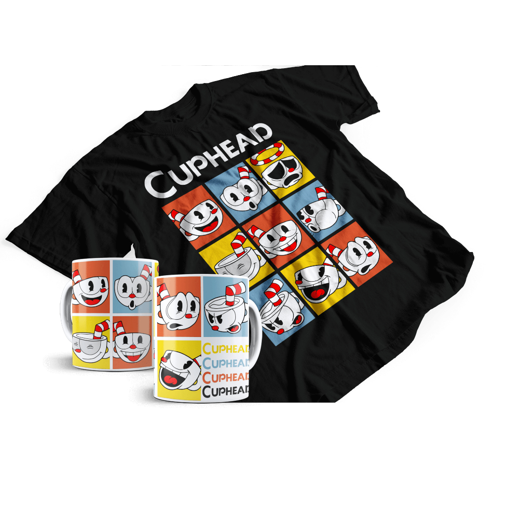 Kit Cuphead gamer faces camiseta caneca cuphead show