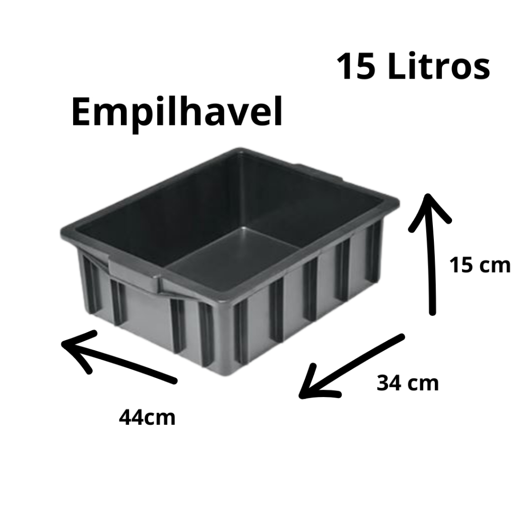 Caixa Plástica Empilhavél Composteira 15Litros Preto - Plasconex — imagem 2 de 2
