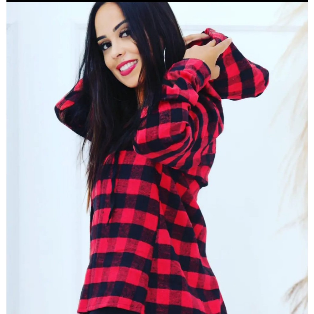 Camisa com Capuz Flanela Feminina Country Cawboy Boiadeira Festa Junina