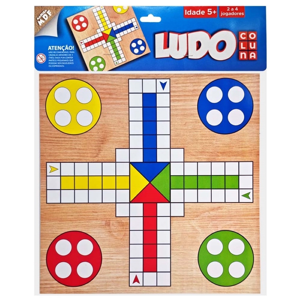 Jogo Ludo Com Tabuleiro De Madeira Mdf + 1 Dado E 16 Peças Coluna/Pais e Filhos
