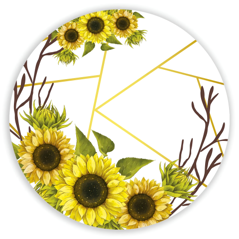 Painel Festa Infantil Redondo Girassol Geométrico + Arco, Suporte incluso. Fazemos personalizado com qualquer tema. Confeccionado em Lona fosca, impressão de alta resolução. cenário Circular p/ Decoração
