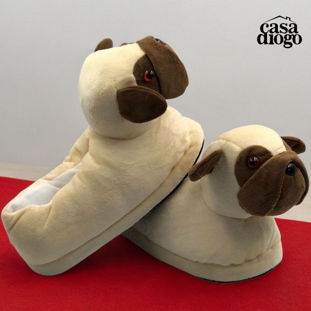 Pantufa Chinelo Cachorro Pug 3D Sapato Tamanho Único 36 ao 41 Confortável Inverno Masculino Feminino