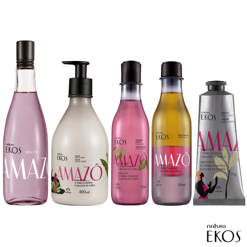 Linha Ekos Amazô Natura: Óleo Trifásico, Colônia, Hidratante para as Mãos, Sabonete Líquido e Hidratante Corporal
