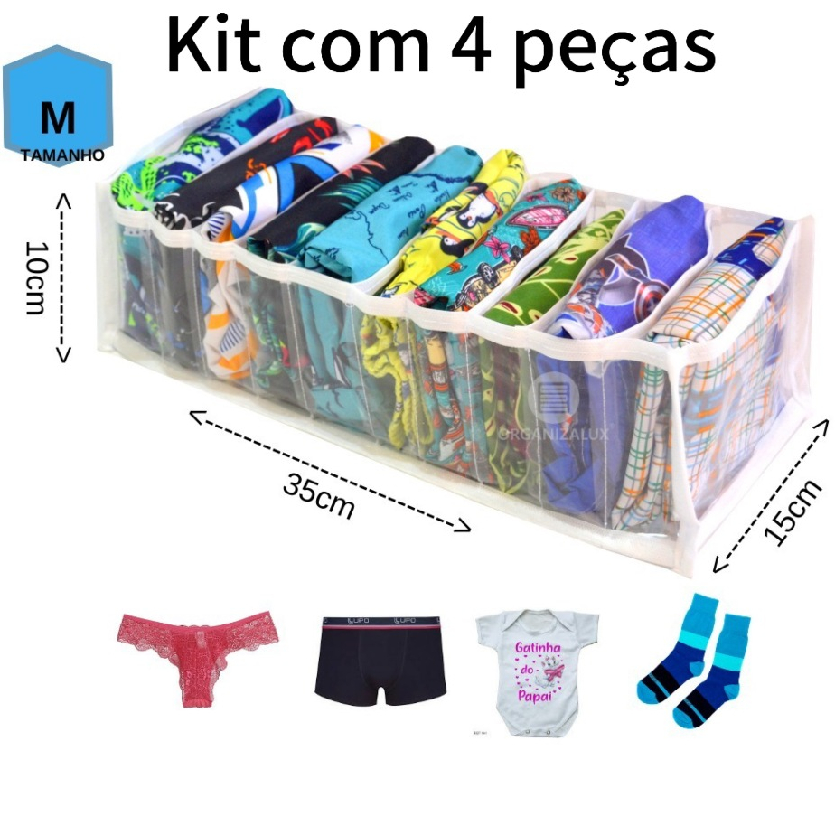 KIT 4 Organizador Colmeia para Calcinha e roupas de Bebê 10x15x35cm (M) - ORGANIZALUX