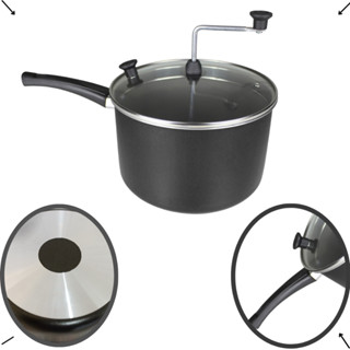 Oferta Panela Pipoqueira Antiaderente Grande Vermelho e Preto 4 Litros Tampa De Vidro Gira...