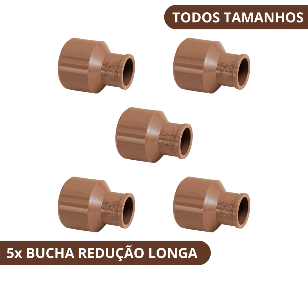 KIT 5 Buchas De Redução Longa Soldável | Todos Tamanhos 50x20 / 50x25 / 50x32 / 32x20 / 40x20 em Oferta na Shopee
