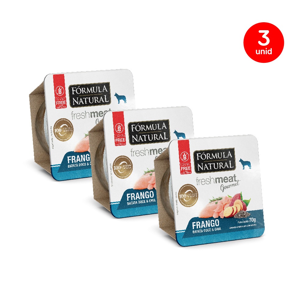 Kit 3x Patê Fórmula Natural Fresh Meat Gourmet Cães Sabor Frango 70g Adimax - Pets