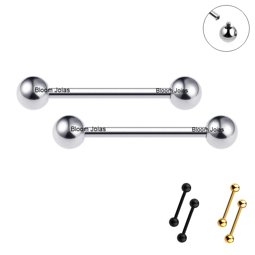 Piercing Barbell Mamilo Titânio Hipoalergênico Rosca Interna - 2 Unidades em Oferta na Shopee