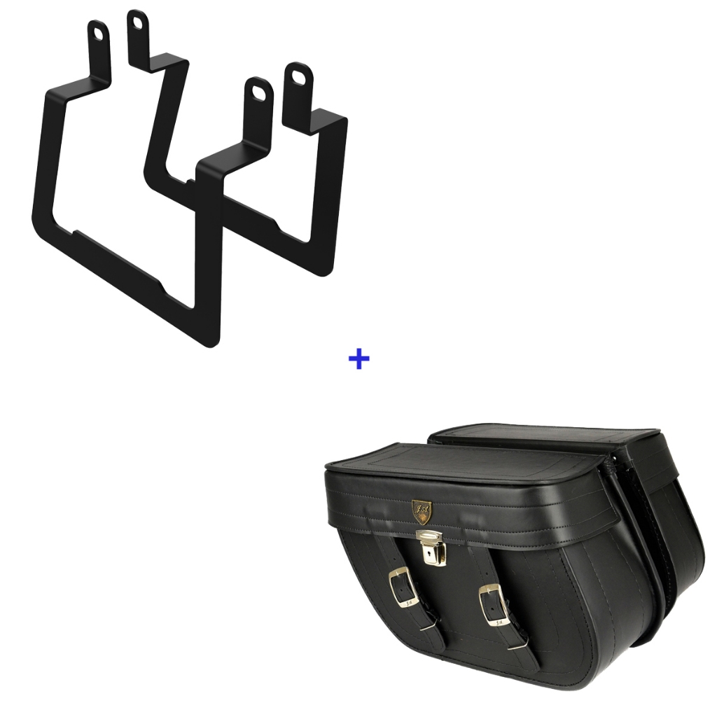 kit  alforge 32 litros com chave em couro legitimo com suporte de chapa Drag e Xl 1200 e shadow 750