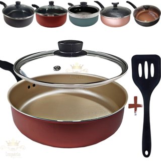 Frigideira Antiaderente Alta 24Cm Com Tampa De Vidro Espátula Cor Rosa Cobre Cereja Gold P...