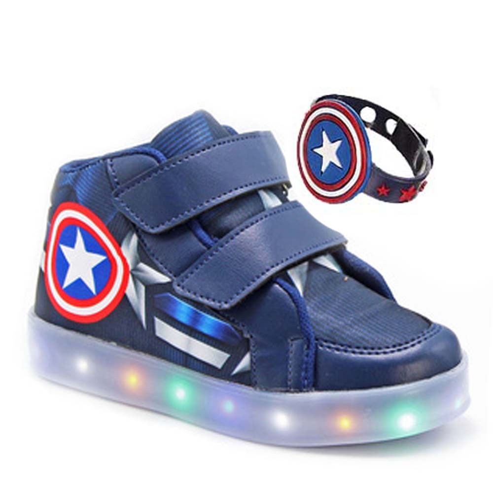 Tenis Infantil com Luz de Led que Pisca Brilha Calçado de Menino Botinha Capitão Azul