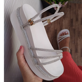Papete Birken Feminina Plataforma Alta 3 Tiras Ajustável regulagem 2 em 1 - Flatform Strass Brilho