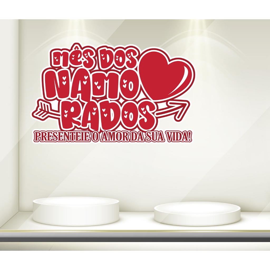 Adesivo Vitrine Dia dos Namorados Presente Roupa Relojoaria Perfumaria Sapato Loja 58x35