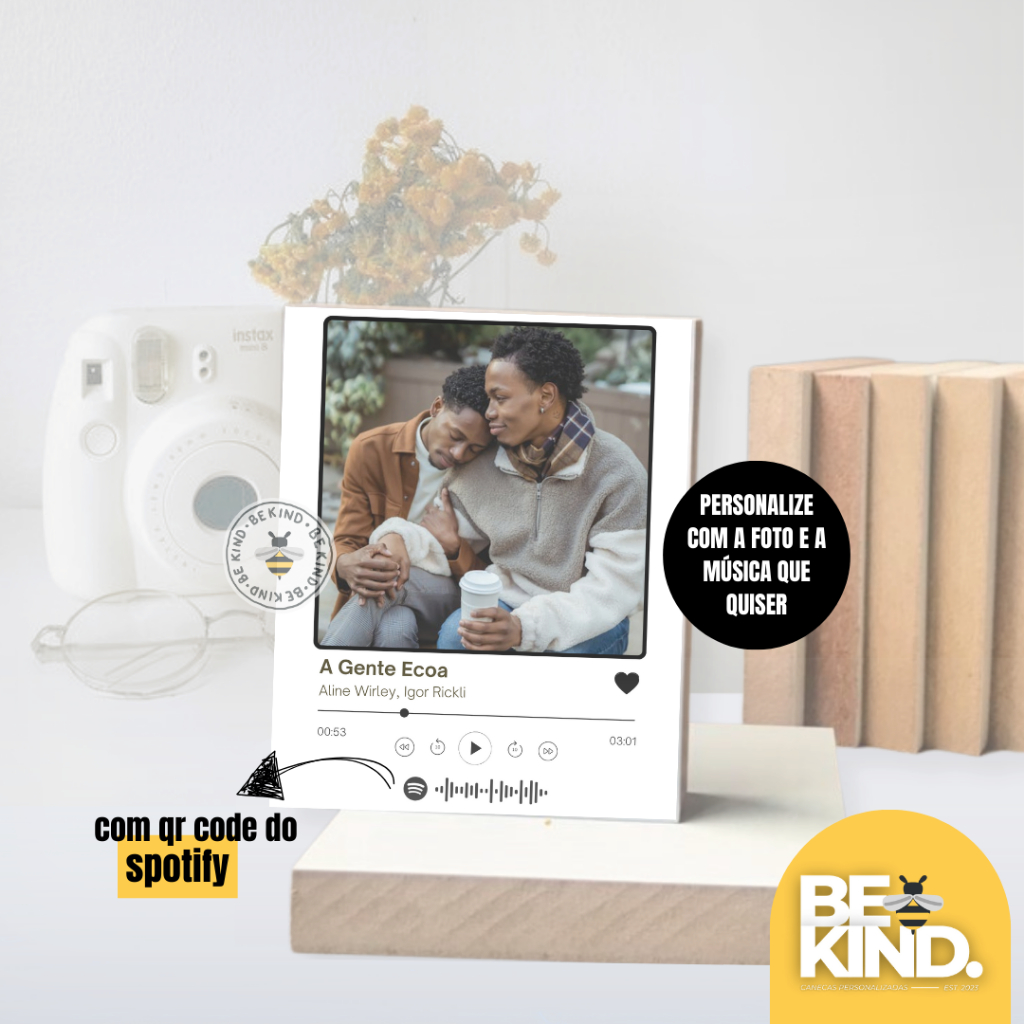 Quadro Spotify / Polaroid de Mesa Personalizado Com Sua Foto e Música Tamanho 10x12cm - MDF  | be kind.