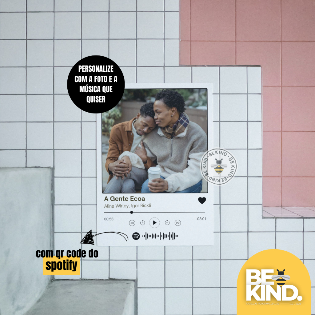 Placa Spotify Personalizada 28x20cm Com Suporte | be kind.