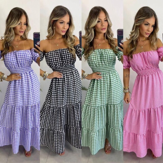 Vestido Xadrez Longo Ciganinha