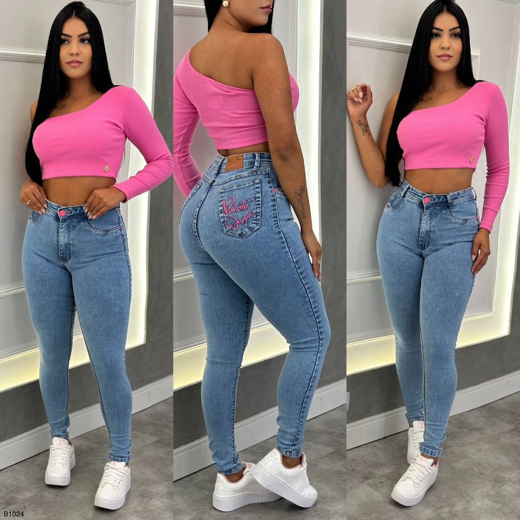 Calça Jeans Pimenta Doce Original Promocional Cintura Alta em Oferta na Shopee