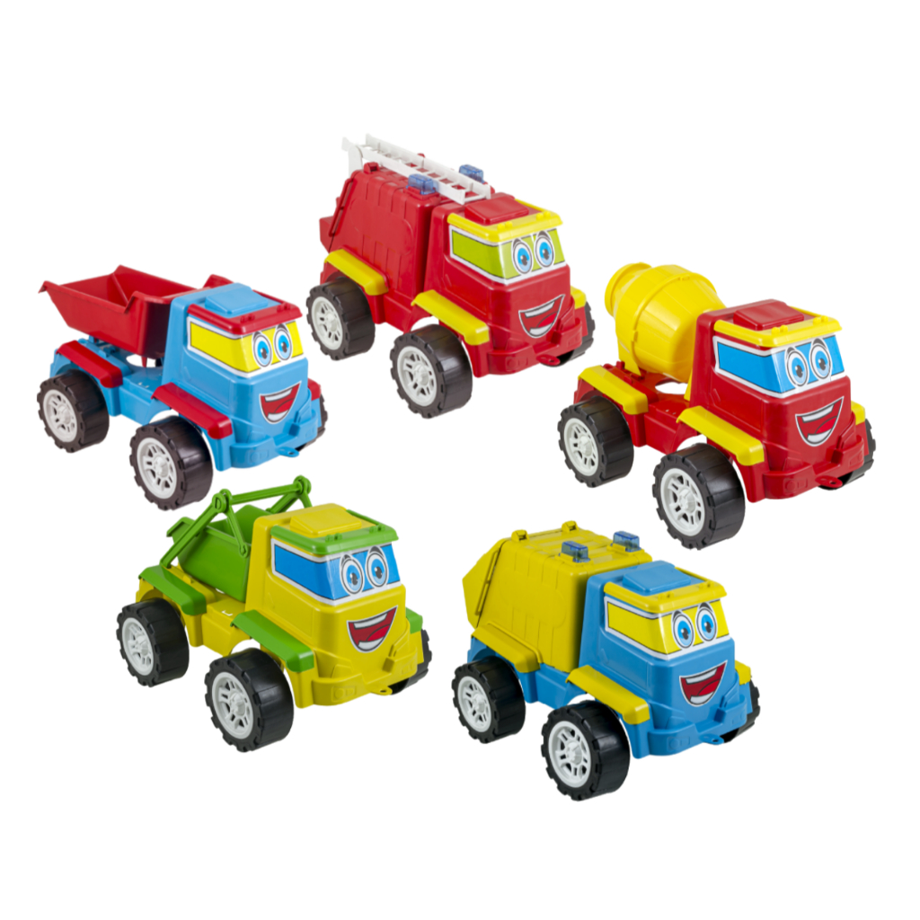 5 Caminhões Grandes De Brinquedo - Bombeiro, Betoneiro, Caçamba, Coleta, Caçambão - Cada Carro Com 30CM Super Presente