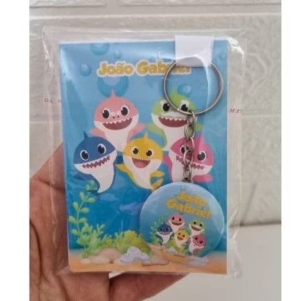 kit Lembrancinha Aniversário Baby Shark 10 Bloquinhos + 10 Chaveiros Personalizados