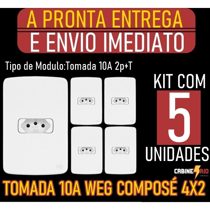 5 Tomada Weg Composé 10a 2p+t 250v Completa 4x2 Branco