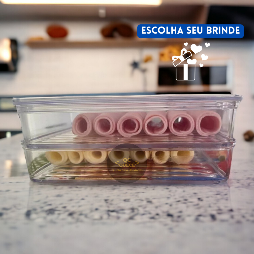Porta Frios Hermético Acrílico Duplo 1000ml Pote de Mantimentos Cozinha Geladeira