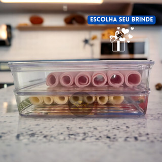 Porta Frios Hermético Acrílico Duplo 1000ml Pote de Mantimentos Cozinha Geladeira