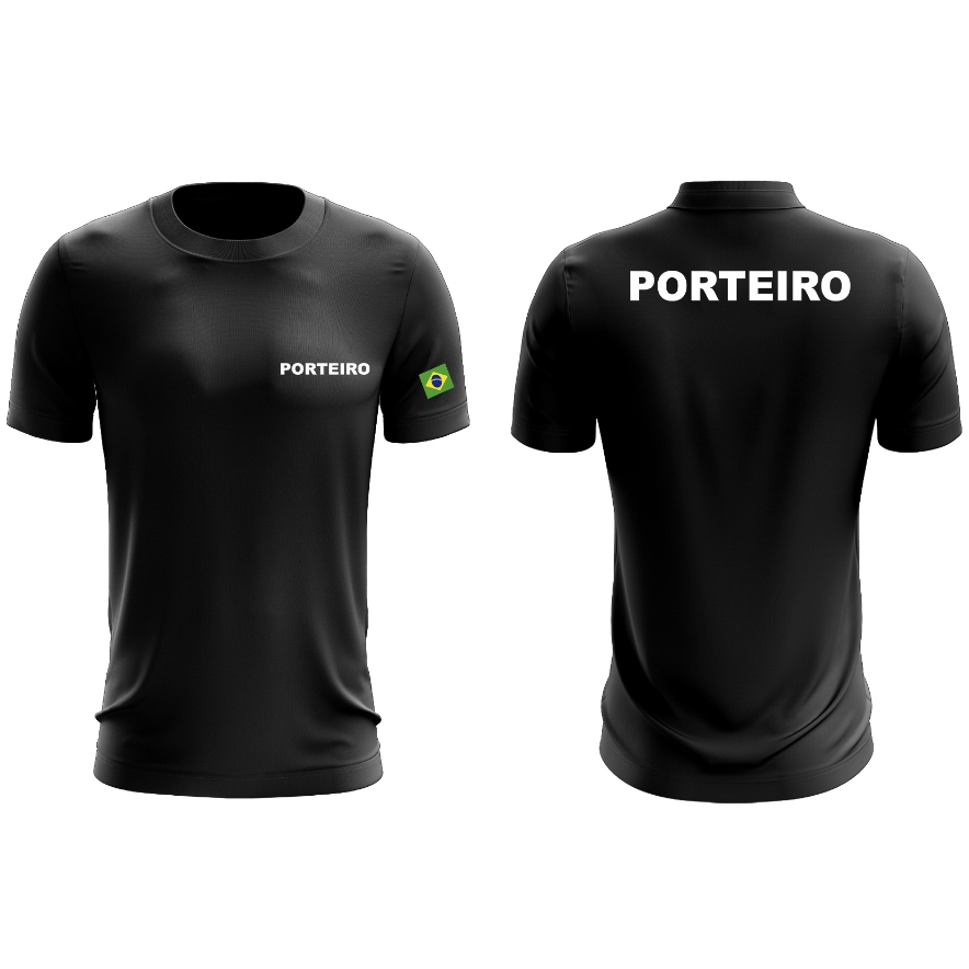 Camiseta  Uniforme Profissional Empresa de Portaria Porteiro Fardamento Farda Camisa Manga Curta Preta Logo