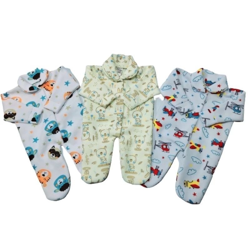 Macacão Pijama Bebê Soft Estampado - Macio e Quentinho  KIT COM 3