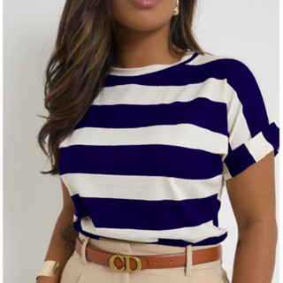 Blusa Feminina Listrada Manga Japonesa Blusa Listra Grossa Camisa T shirt  soltinha