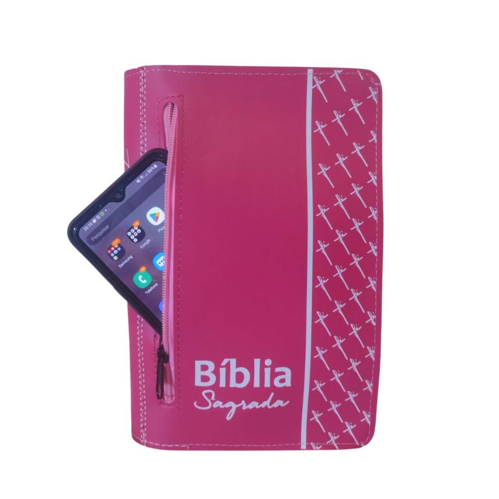 Capa para Bíblia Média Feminina com Zíper com Bolso Externo Porta Celular - Numero 11 Capa para Bíblia Média Feminina com Zíper com Bolso Externo Porta Celular - Numero 11