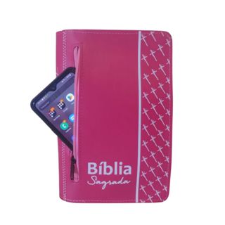 Capa para Bíblia Média Feminina com Zíper com Bolso Externo Porta Celular - Numero 11 em Oferta na Shopee