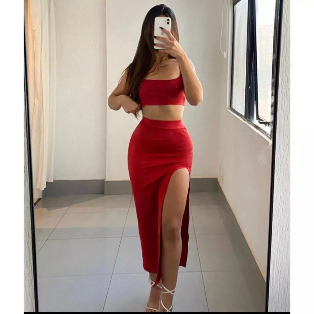 Conjuntos Feminina Longa Longuete Tendência Gringa Fenda Supex Festa Viagem Ano Novo Natal Olivia — imagem 1