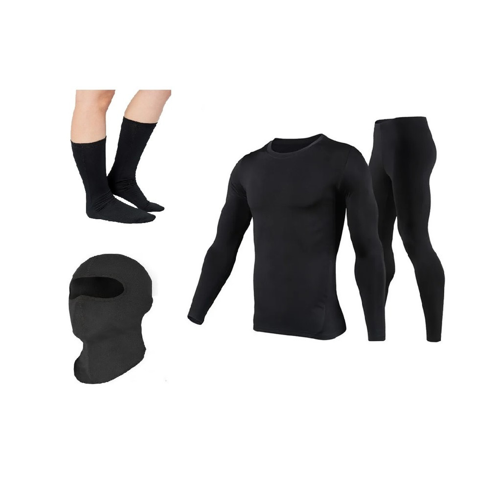 Conjunto térmico forrado Segunda Pele masculino Motoqueiro Moto Motociclista balaclava meia agasalho neve frio intenso proteção uv