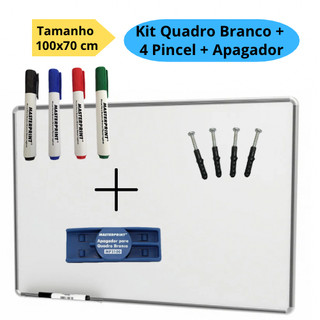 Lousa Branca Quadro Branco 100x70cm + 4 Pincel Marcadores  + 1 Apagador Didática Média