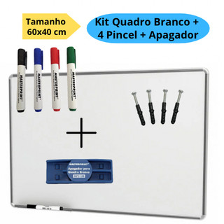 Lousa Branca Quadro Branco 60x40cm + 4 Pincel Marcadores  + 1 Apagador Didática Média