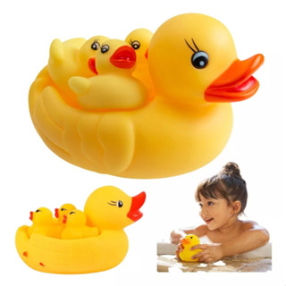 Kit Banho Bebê com 4 Patinhos Saboneteira Brinquedos Flutuantes Divertidos 3 patinhos filh...