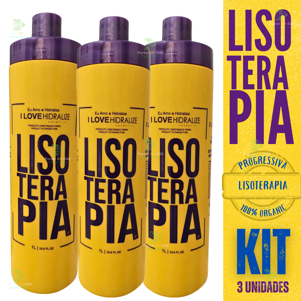 Kit 3 escovas Lisoterapia 1litro sem formol Hidralize Orgânica , liso absoluto.